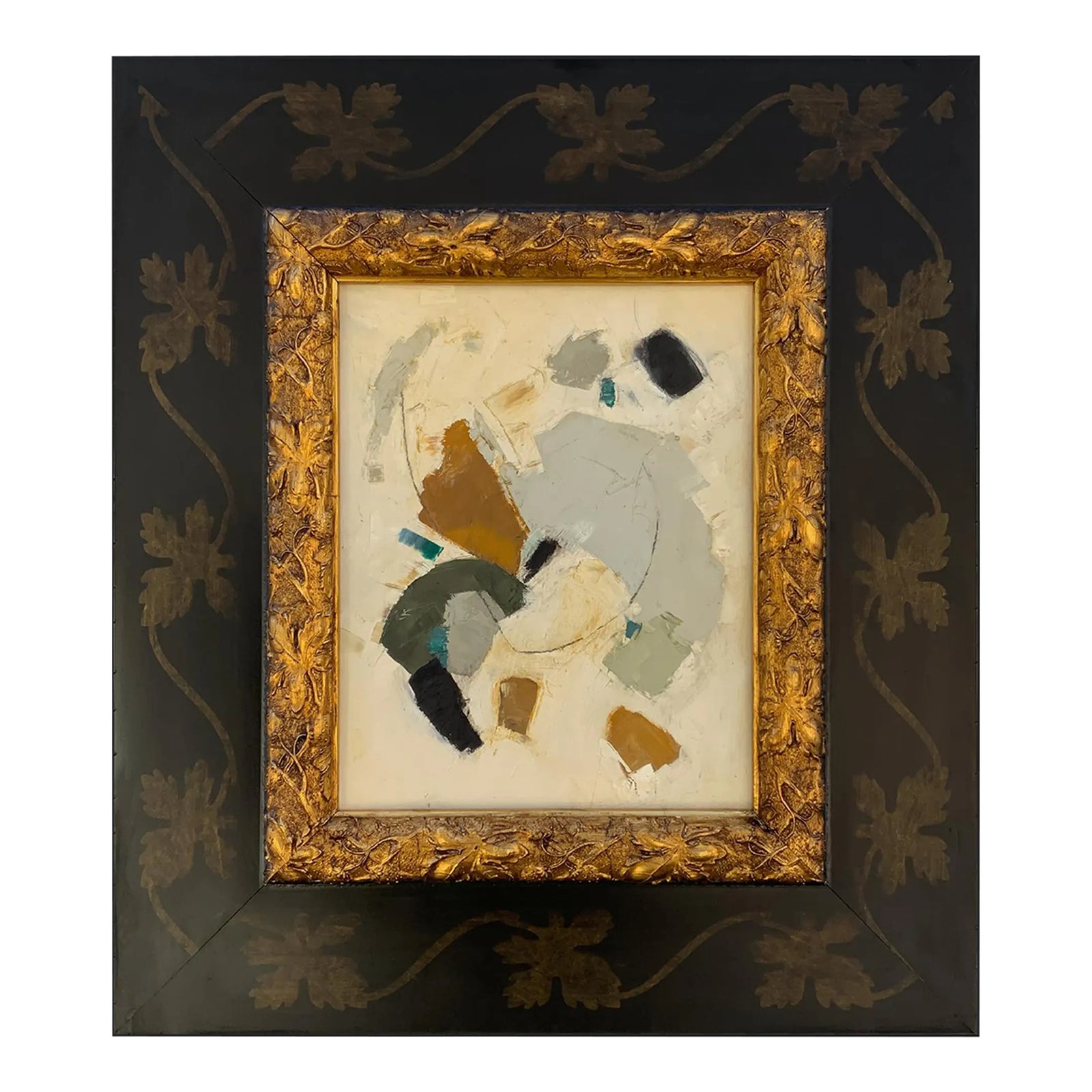 Contemporary Neutral Abstract in Dramatic Vintage Frame | Chairish