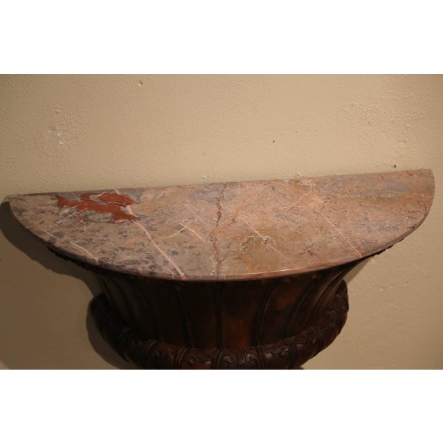 French Early 19th Century French Louis XIV Marble Top Carved Walnut Wall Console Table For Sale - Image 3 of 12