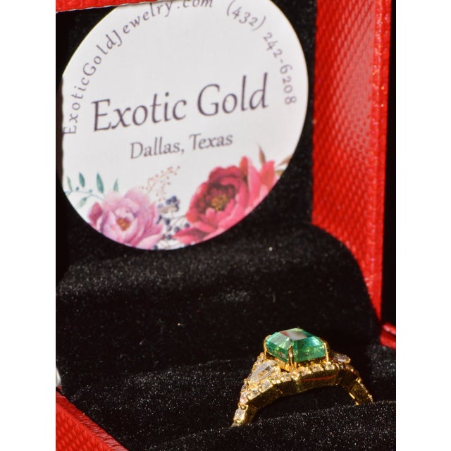 Late 20th Century Certified Natural 2.82cts Emerald Diamond Solid 18k Yellow Gold Halo Ring, Size 6.5 For Sale - Image 13 of 13