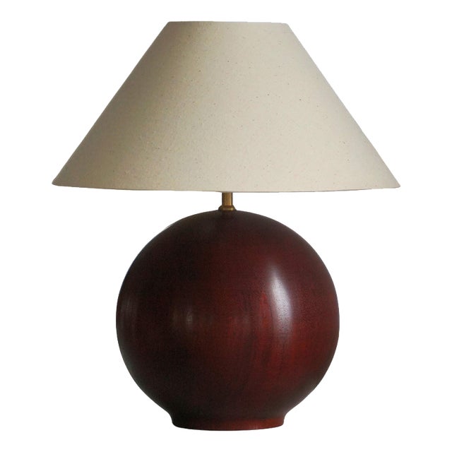 Danish Modern Sculptural Sphere-Shaped Table Lamp in Dark Wood, 1980s For Sale