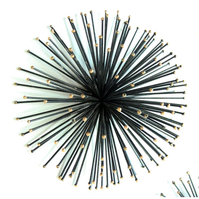 Vintage 1950's Black & Gold Metal Wall Urchins / Pom Poms Set of 3