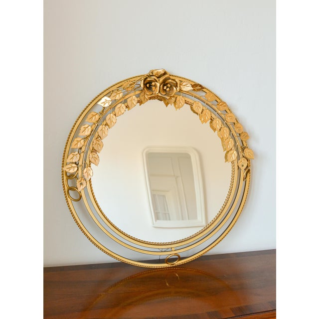 Metal Vintage Hollywood Regency Lighted Rose Mirror in Gilt Metal, 1960s For Sale - Image 7 of 7