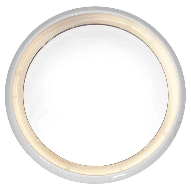 Glass Vintage Backlit Ceramic and Glass Wall Mirror, Europe, 1970s For Sale - Image 7 of 7