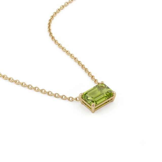 Classic Peridot Emerald Cut Necklace | Dainty Gemstone Birthstone Necklace For Sale - Image 4 of 4