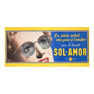 1950's French Advertising Poster - Sol-Amor Sunglasses, "Étiquette De Garantie"