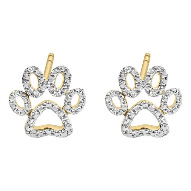 Gold Vermeil Diamond Accent Pet Paw Earrings, Pair For Sale