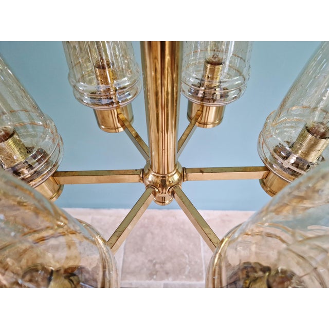Brass Chandelier with Amber Bubble Glass Globes, 1970s For Sale - Image 12 of 18