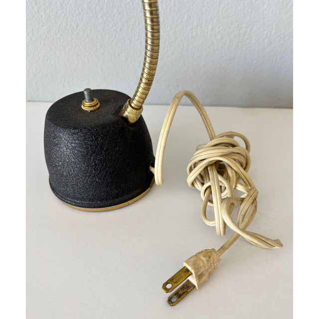 Metal Mid-Century Modern Brass Gooseneck Desk Lamp, Black & Gold, Usa, Circa 1950s For Sale - Image 7 of 18
