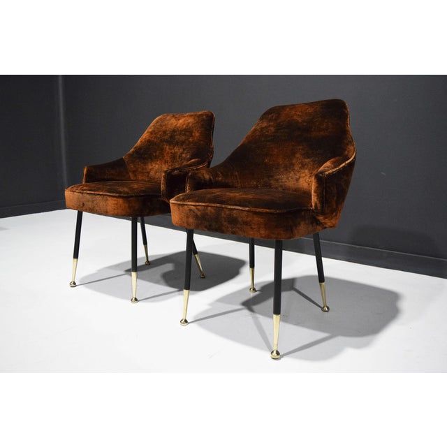 Italian Arm Chairs, 1950s, in Parisien Velvet With Brass Tipped Legs For Sale In Dallas - Image 6 of 8