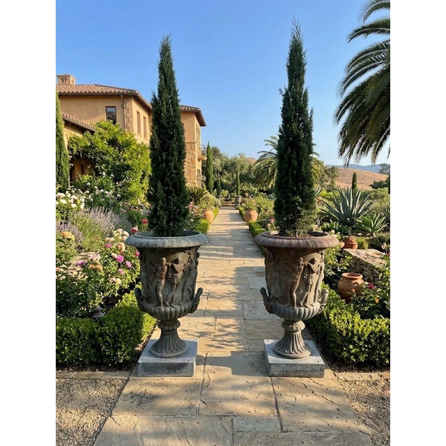 1980s A Pair of Grand Scale Neoclassical Bronze Garden Urns For Sale - Image 11 of 12