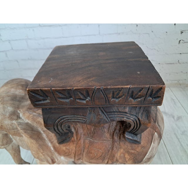 Vintage Hand-Carved Wooden Elephant Plant Stand, 1960s For Sale - Image 10 of 18
