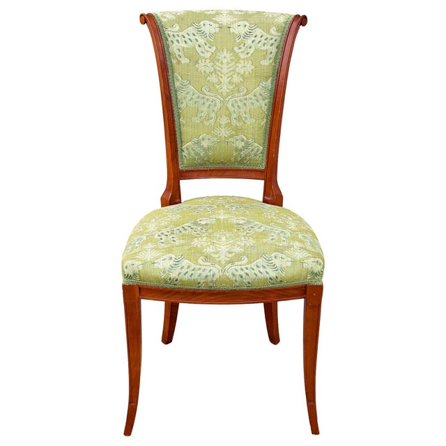 Wood 1990s Empire Style Italian "Milano" Mahogany Dining Chairs W/ Damask Jacquard Fabric For Sale - Image 7 of 13