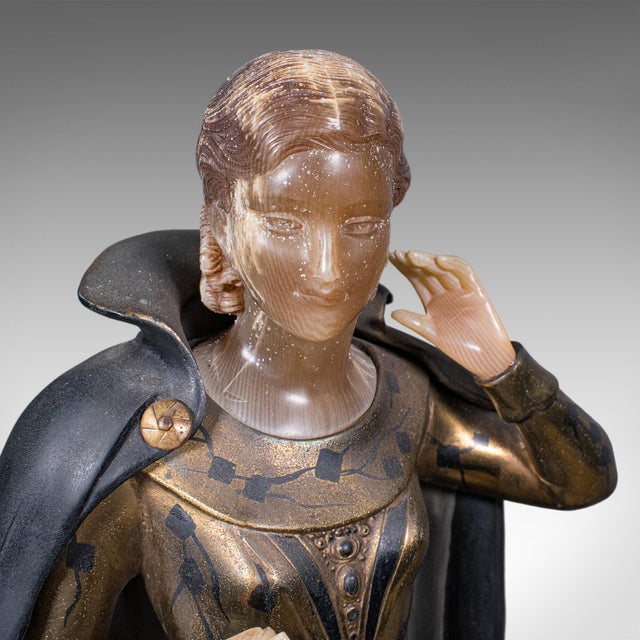 Large Vintage Figural Mantle Clock, French, Onyx, Pair of Garnitures, Art Deco For Sale - Image 10 of 12