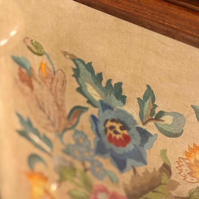 Victorian Late 19th Century Victorian Carved Walnut Antique Floral Needlepoint Fire Screen Panel Art For Sale - Image 3 of 7