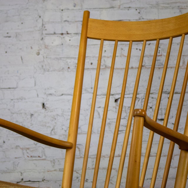 Tan Late 20th Century Scandinavian Modern Rocking Chair Model J16 by Hans Wegner Beechwood & Natural Cord Seat For Sale - Image 8 of 17