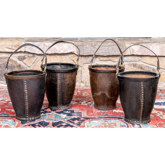 English Antique English Leather Fire Buckets - Set of Four For Sale - Image 3 of 10