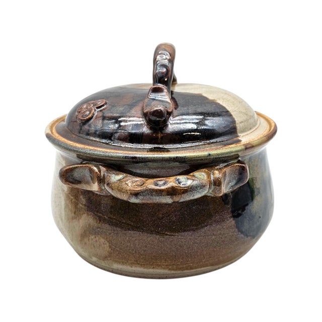 1980s Benitta Pauly California Studio Pottery Covered Stoneware Casserole 7" For Sale - Image 10 of 15