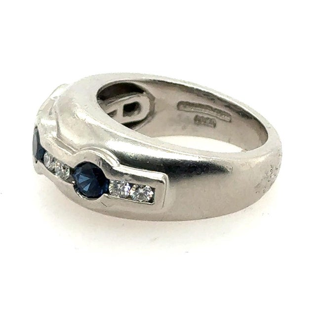 Barry Kieselstein Cord Blue Sapphire Diamond Platinum Ring, 17.71g, Size 7