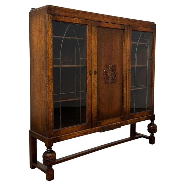 2000 - 2009 Antique English Oak Display and Storage Cabinet Vitrine For Sale - Image 5 of 11