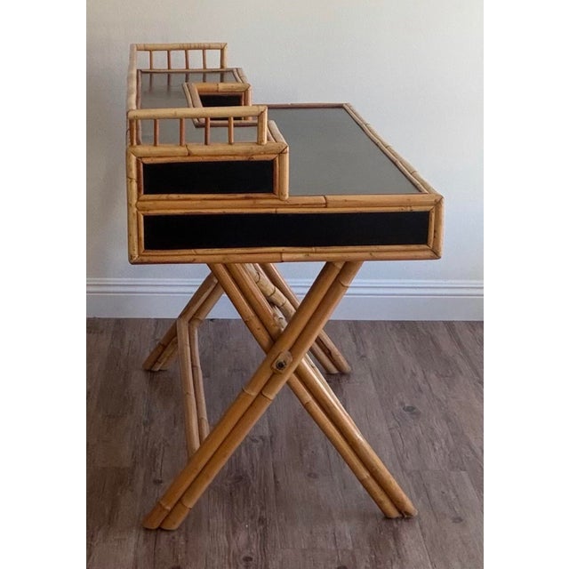 1960s Campaign Faux Bamboo & Black Lacquer Writing Desk, Attributed to E. Murio For Sale - Image 10 of 12