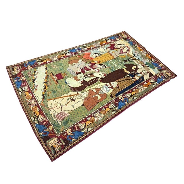 Persian Antique Persian Kashan Wool 4X7 Multicolor Handmade Pictorial Area Rug #9900881 For Sale - Image 3 of 16