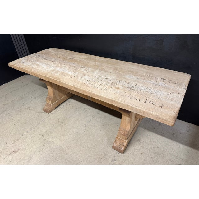 1920s Vintage Farmhouse Dining Table in Bleached Oak, 1920 For Sale - Image 5 of 17
