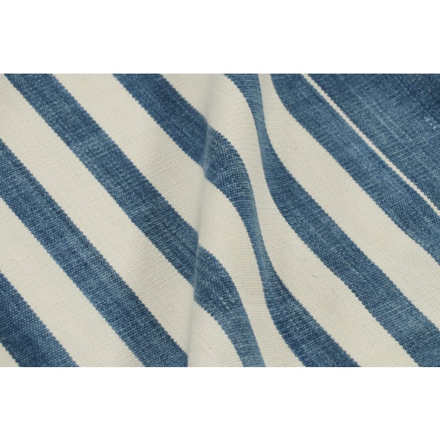 Textile Rug & Kilim's Contemporary Dhurrie Rug in Dark Blue and White Stripes - 5x7 For Sale - Image 7 of 9