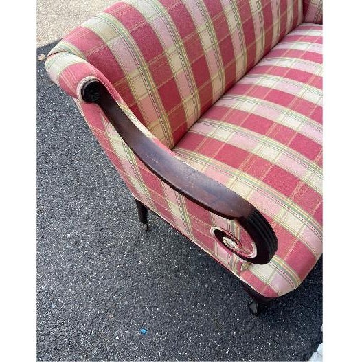 2020s Camelback Settee With Red Plaid Upholstery For Sale - Image 5 of 10