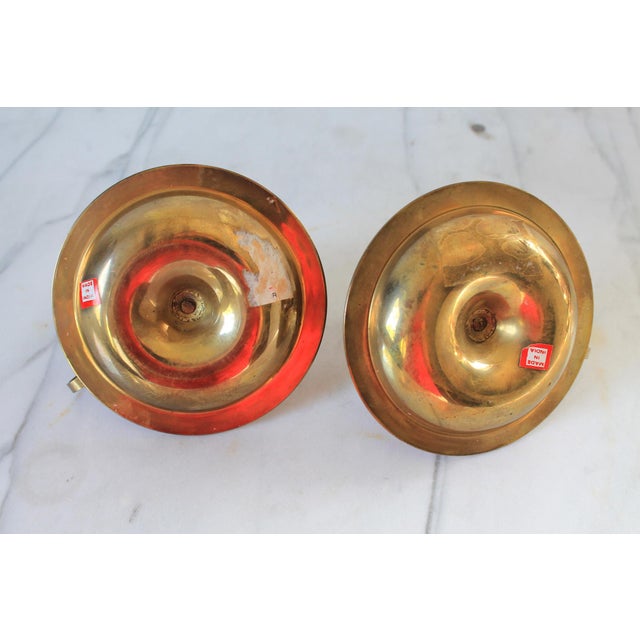 Metal Vintage Enameled Brass Candlestick Holders For Sale - Image 7 of 7