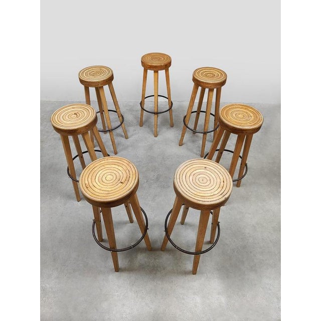 Vintage Wooden Swirl Barstools, 1970s, Set of 7 For Sale - Image 4 of 6