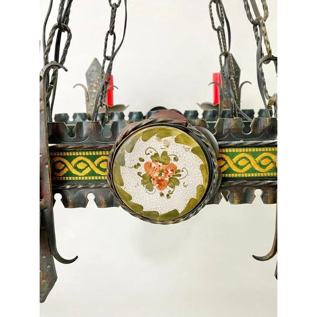 Late 19th Century Antique French Gothic Chandelier, Wrought Iron, 6 Lights, 1890s For Sale - Image 5 of 13