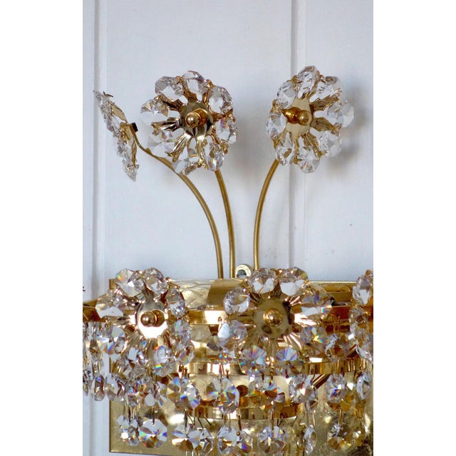 Metal Antique Brass Lead Crystal Wall Lamps from Weinfurtner, 1970s, Set of 2 For Sale - Image 7 of 9
