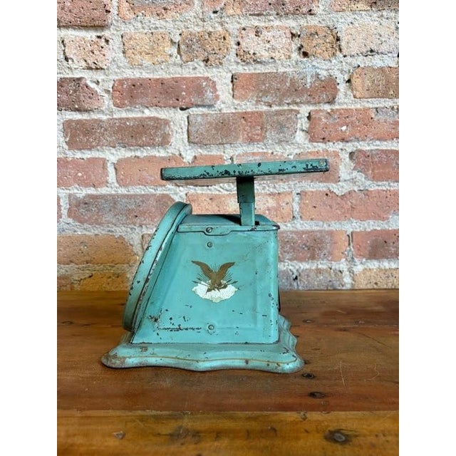 Metal 1910s Slanting Dial Kitchen Scale Seafoam Green - American Cutlery Co For Sale - Image 7 of 15