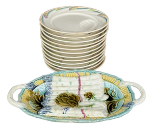 Platter and Plates from Sarreguemines, 19th Century, Set of 13