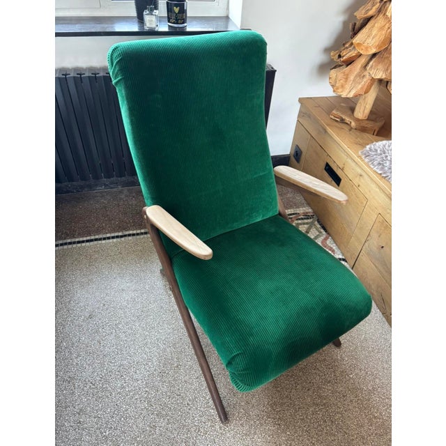 Forest Green Vintage Scandinavian Armchair in Green Corduroy, 1960s For Sale - Image 8 of 10