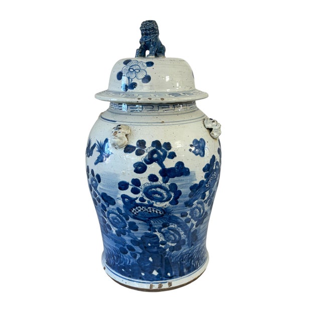 Vintage Large Chinoiserie B & W Porcelain Ginger Jar W/Birds 24" H For Sale - Image 10 of 10