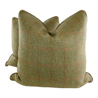 Holland & Sherry "Country Tweed Wool" in Moss 22" Pillows-A Pair For Sale