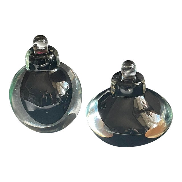 Pair of Vintage Amethyst Studio Glass Perfume Bottles- Unsigned - Mid 20th Century For Sale