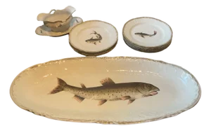 1890s Victoria Carlsbad Austrian Ceramic Fish Set - 11 Pieces
