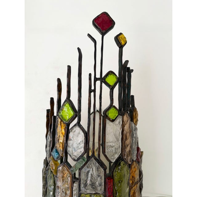 Large Pair of Hammered Glass Wrought Iron Sconces by Longobard, Italy. 1970s For Sale - Image 12 of 15