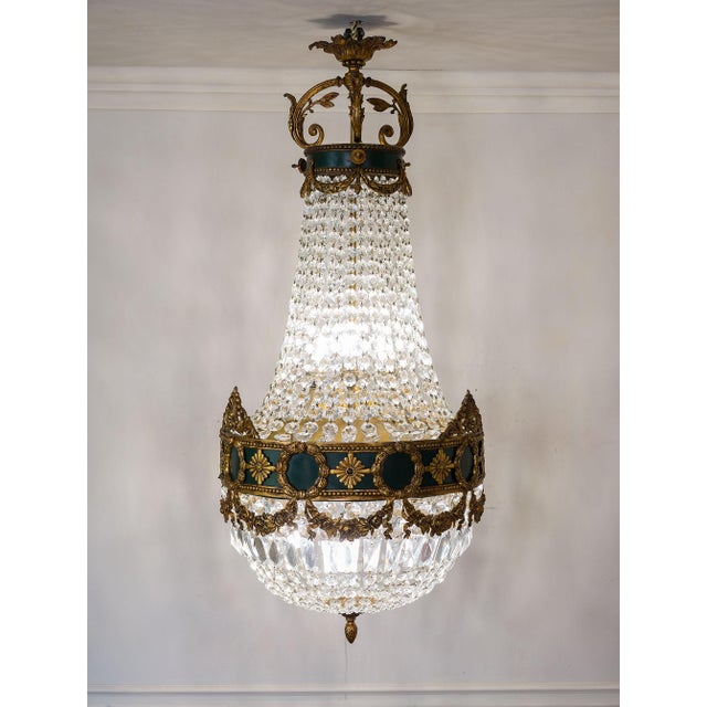 Metal Large Empire Style Crystal and Bronze 6-Light Chandelier, 1930s For Sale - Image 7 of 13