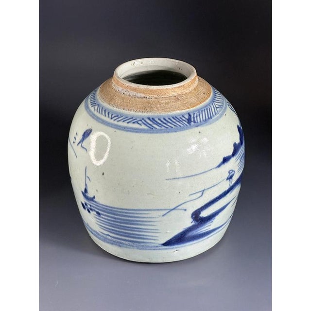 Chinese blue and white porcelain ginger jar from the 19th century decorated with stunning scenery. The resplendent blue...