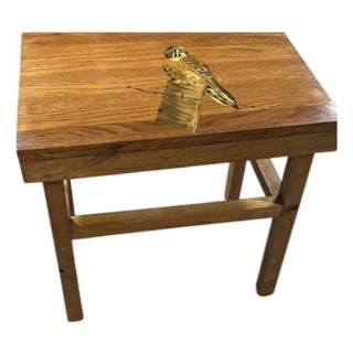 1930s Handmade Wood End Table- Handpainted Falcon For Sale