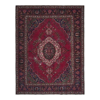 1970s Vintage Persian Handmade Wool 9x12 Red Area Rug For Sale