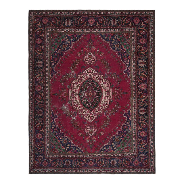 1970s Vintage Persian Handmade Wool 9x12 Red Area Rug For Sale