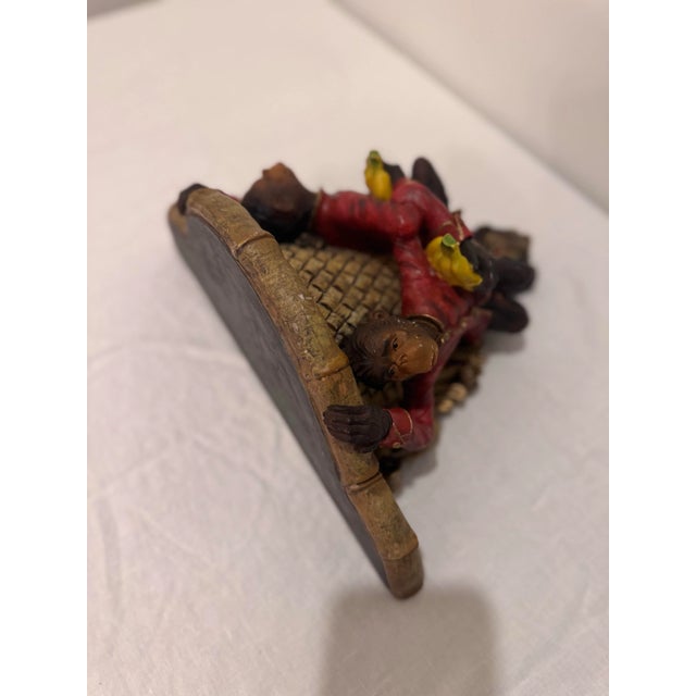 Late 20th Century Late 20th Century Hollywood Regency Monkey Wall Shelf Whimsical Red Jacket Bracket With Bamboo Top For Sale - Image 5 of 9