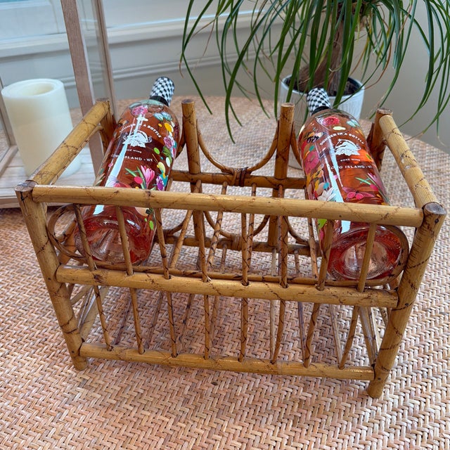 Wood Vintage Tortoise Bamboo 6 Bottle Wine Rack For Sale - Image 7 of 8