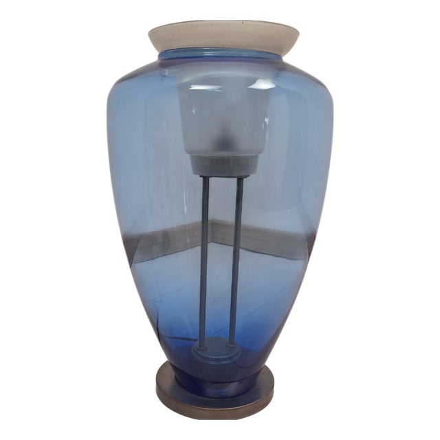 Blue Murano Glass Table Lamp in the style of Umberto Riva Barovier & Toso, 1990s For Sale