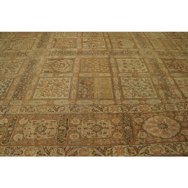 Persian 1890s Tan Camel Garden Antique Persian Tabriz Rug 11' X 17'9" Handknotted Wool Carpet For Sale - Image 3 of 6