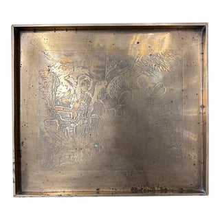 Mid 20th Century Unlacquered Brass Chinoiserie Tray For Sale